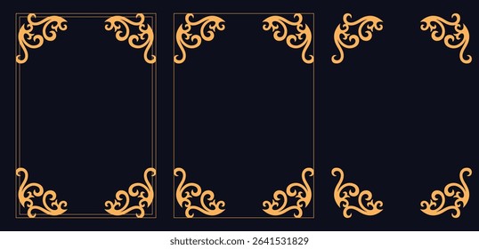 Corner frame, Black art deco frames. Decorative frame set. Vector vintage frames on gold, set Template of Decorative vintage frames,borders rectangular shape