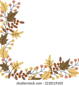 Corner frame border from autumn plants in trendy shades. Copyspace. Template for lettering