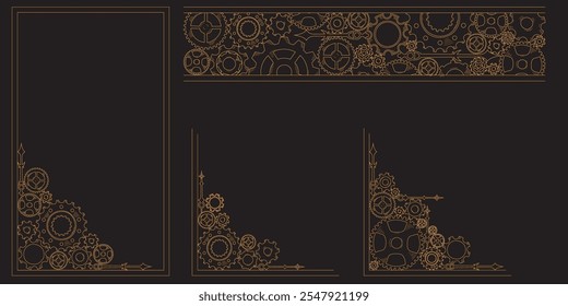 Corner, frame, and border of hand-drawn gears in a doodle sketch style, colorful and symbolic of teamwork, business ideas, and progress.