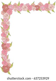Corner frame of delicate roses, wedding