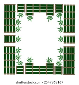 Diseño del marco de la esquina con los Elementos y las hojas de bambú verdes, perfectos para la decoración o los fondos tradicionales del arte