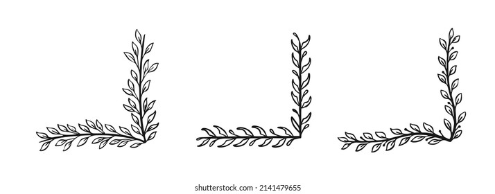 Corner frame drawn in doodle style isolated on a white background A set of frames hand draw Vector 