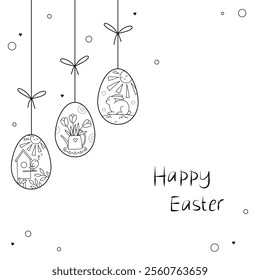 Corner frame with easter eggs. Elements for decorating for the Easter. Decorations for Easter. Outline illustration, isolated on white background
