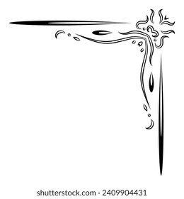 Ecke und Rahmen filigrane mit Retro-Stil. Schwirft Trennschmuck. Vintage-Symbol, Vektorgrafik. Elementdesign-Kalligrafie. Einrichtung für Rahmen, Grußkarte, Einladung, Menü, Zertifikat.
