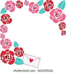 Corner frame of letters and roses