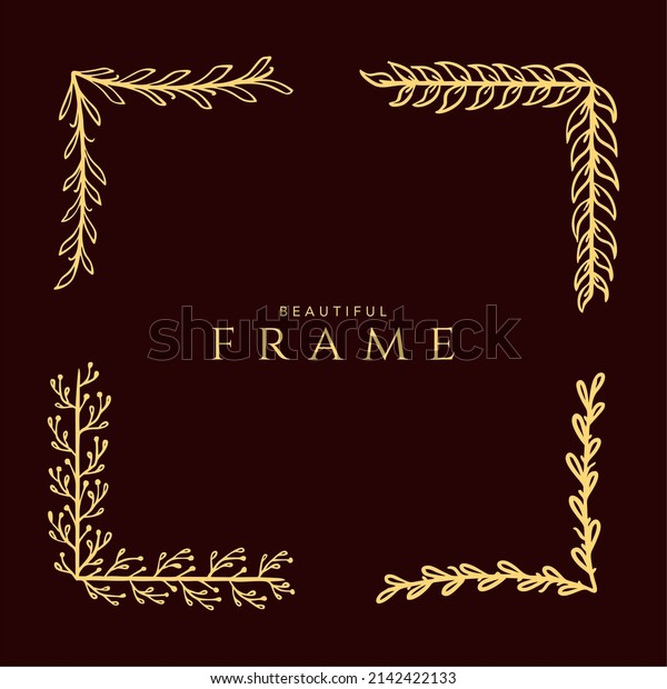 Corner frame painted in\
doodle style gold isolated on a brown background A set of frames\
hand draw Vector 