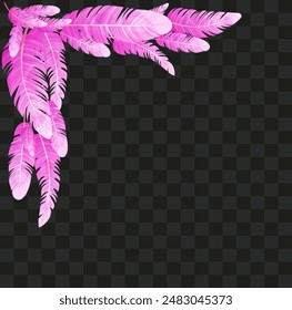 Corner frame of pink flamingo feathers. Vector illustration