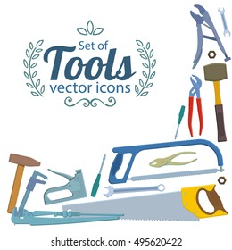Corner frame of repair tools icons isolated on white background. Vector stock illustration.