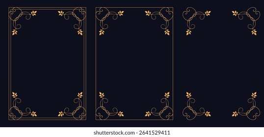 Corner frame, Set of vintage frames. Floral ornament. Retro ornamental frame, rectangle ornaments. Decorative vintage frames