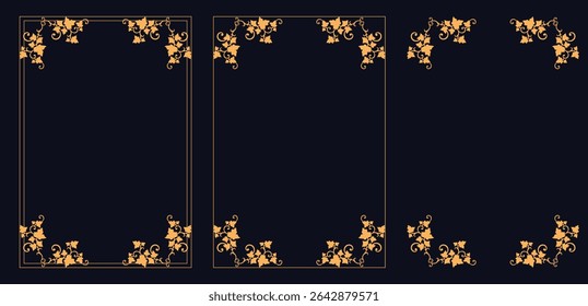 Corner frame, Set of vintage frames.Set of Decorative vintage borders and frames set.Ornament elements, vintage gold frame floral designs