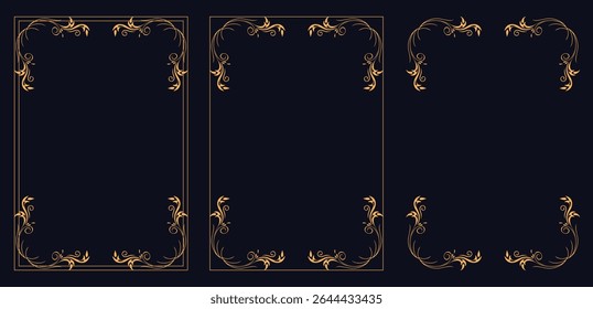 Corner frame, Set of vintage frames, Vintage vector ornament. Floral elements for design of monograms