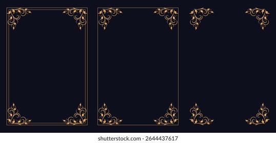 Corner frame, Set of vintage frames, Calligraphic frame set. Borders corners ornate frames. Vector, Calligraphic hand drawn corner silhouette vector