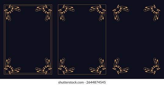 Corner frame, Set of vintage frames, Border design and golden components design for wedding invite, menus, certificates, boutiques