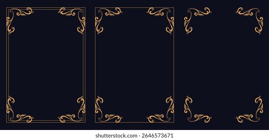Corner frame, Set of vintage frames, Ornate golden floral corner design element for decoration isolated