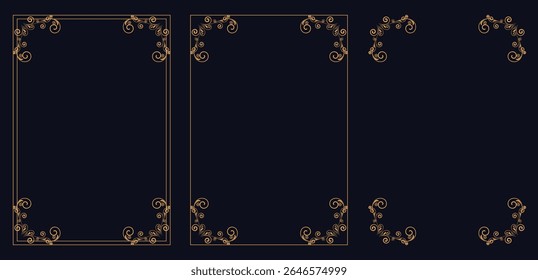 Corner frame, Set of vintage frames, Ornate golden floral corner design element for decoration isolated, vector frame corners.