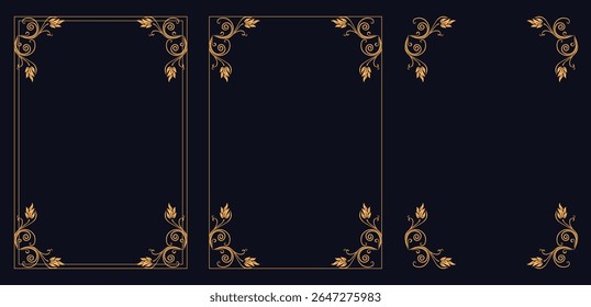 Corner frame, Set of vintage frames, Set of doodle border with bows frame design. Vintage ribbon line art corner sketch.