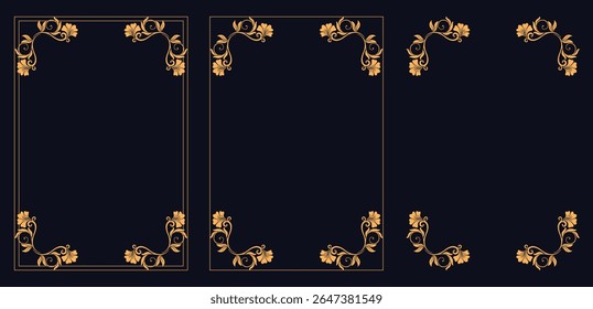 Corner frame, Set of vintage frames, Decorative Floral  Geometric Elements. Set of decorative corner frames. Vintage calligraphic corners and borders