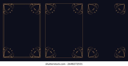 Corner frame, Set of vintage frames, Design elements set, gold line design with vintage corner tapestry borders.