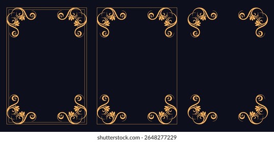 Corner frame, Set of vintage frames, Design elements set, Floral vintage ornament