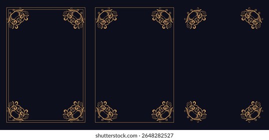 Corner frame, Set of vintage frames, Design elements set, Decorative vintage frames, borders, corners. Retro ornamental frame vector set