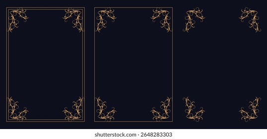 Corner frame, Set of vintage frames, Design elements set, Filigree frame corners. Decorative border ornamenta