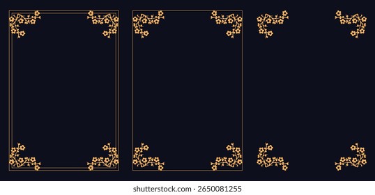 Corner frame, Set of vintage frames, Classic calligraphy swirls, swashes, floral motifs. Good for greeting cards, wedding invitations