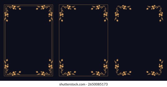 Corner frame, Set of vintage frames, bouquet of flowers,set vintage frame corners design elements. frames, calligraphic,