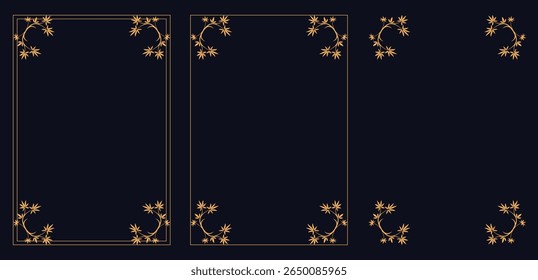 Corner frame, Set of vintage frames, bouquet of flowers,plant parts. Modern card borders. Victorian ornament. Line gold framework