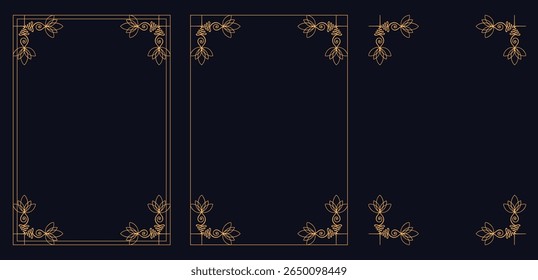 Corner frame, Set of vintage frames, bouquet of flowers, Vintage elegant ornament divider and frames collection. Classic divider and frame element.