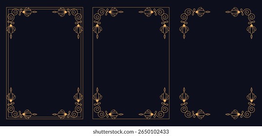 Corner frame, Set of vintage frames, bouquet of flowers, corner flourish border set, doodle style, rustic floral element, vector illustration,