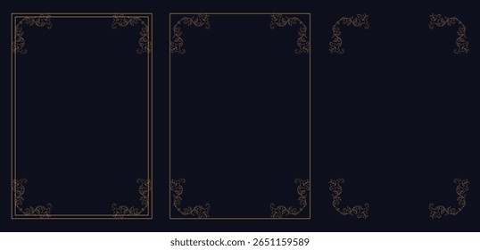 Corner frame, Set of vintage frames, bouquet of flowers, gold vintage frame and corners icon. Vector illustration.
