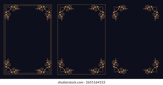 Corner frame, Set of vintage frames, bouquet of flowers, frame element for design. Swirl floral element collection