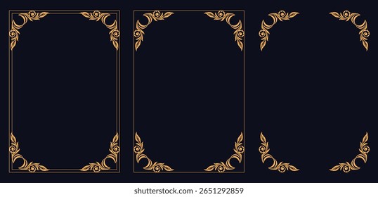 Corner frame, Set of vintage frames, bouquet of flowers, Art deco vintage frame and border ornament.