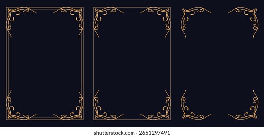 Corner frame, Set of vintage frames, bouquet of flowers, decorative vintage frame and retro badge.