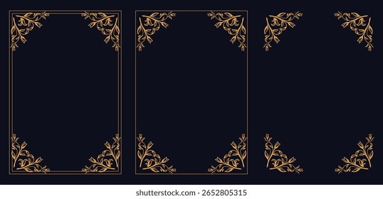 Corner frame, Set of vintage frames, bouquet of flowers, Decorative wedding frames, antique museum picture borders or deco devider. Isolated icons vector set