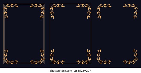 Quadro de canto, Conjunto de quadros vintage, buquê de flores, Quadros decorativos vintage e conjunto de bordas, Quadro de foto de ouro com canto