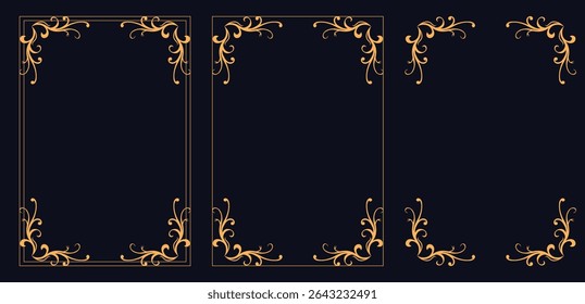 Corner frame, Set of vintage frames.drawn vector abstract outline,graphic,line art vintage baroque ornament floral frame
