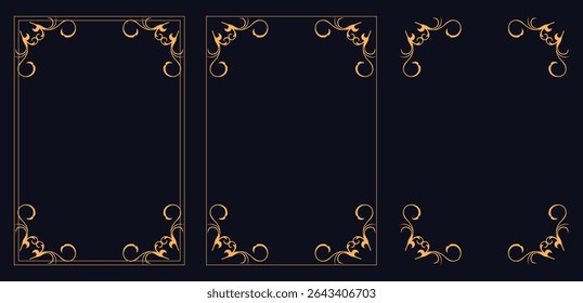 Corner frame, Set of vintage frames.Filigree frame corners. Vector illustration of decorative corner frame.