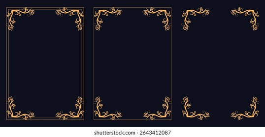 Corner frame, Set of vintage frames.Filigree frame corners. Arabic antique decorative border, retro geometric ornamental frame and ornate corners.