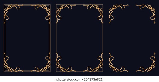 Corner frame, Set of vintage frames.Filigree frame corners. Set of Decorative vintage frames and borders set,Gold photo frame with corner.