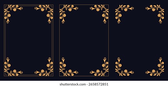 Quadro de canto, Conjunto de quadros vintage, Conjunto de quadros vintage decorativos e bordas de canto, ilustração de vetor de cor dourada