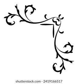 Corner and frame swirls divider ornamental. Filigree with vintage style. Classic elegance curl ornament. Element design calligraphy. Decoration for frame, greeting card, invitation, menu, certificate.