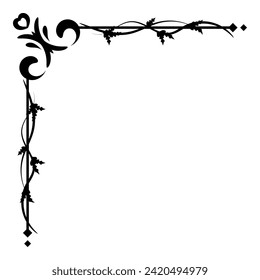 Corner and frame swirls divider ornamental. Filigree with vintage style. Classic elegance curl ornament. Element design calligraphy. Decoration for frame, greeting card, invitation, menu, certificate.