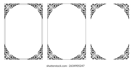 Corner frame, Vintage frames. Elegant retro borders. Old books design elements. Invitational cards decorations