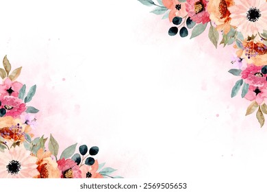 Corner frame of watercolor flower for design.