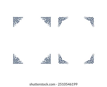 corner frames doodle set. Vintage decorative angle border. Wedding design elements, flower decoration. Hand drawn vector illustration isolated on white background