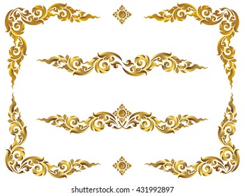 Corner gold vintage baroque frame scroll ornament engraving, Border floral retro pattern antique style acanthus foliage, Swirl decorative corner design element filigree calligraphy