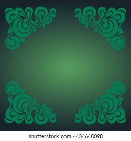 corner green frame on dark background for greeting cards, wedding invitations.vector illustration