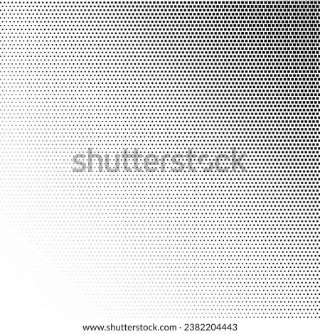 Corner with a halftone raster gradient pattern of small black squares on a white background. Vector screentone retro illustration for comic and manga books