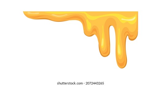 Corner honey frame. Melt drop of yellow caramel, vector illustration isolated on white background